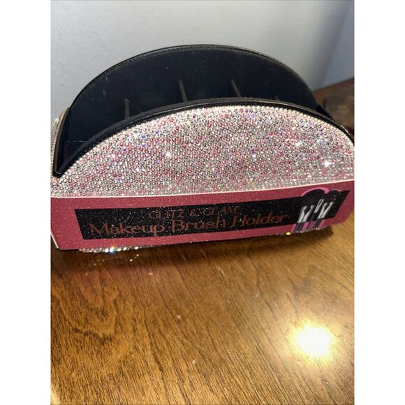 Glitz & Glam Makeup Brush Holder PINK & SILVER SPARKLE Bling Rhinestone - Picture 4 of 5